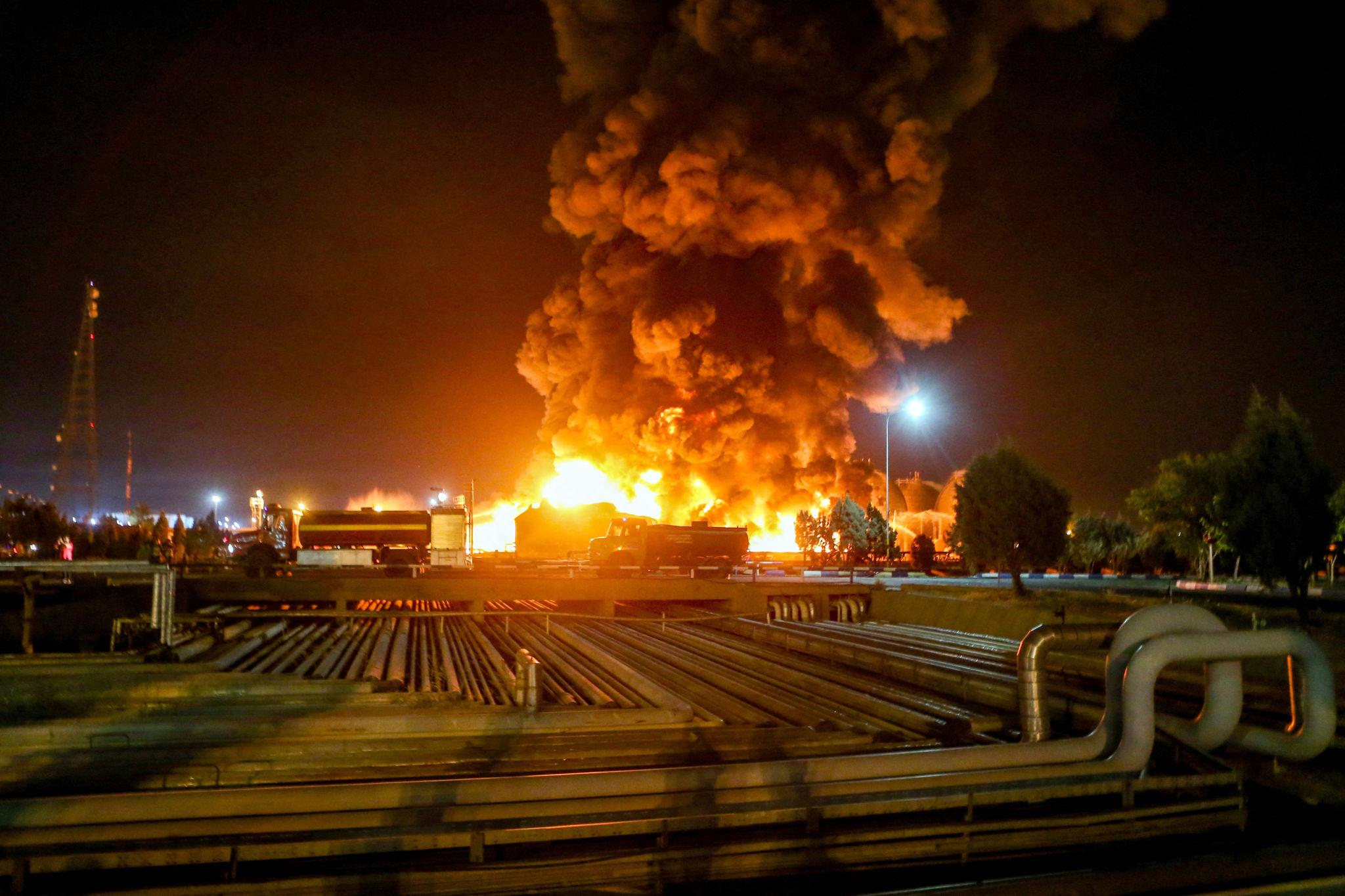Iran Shahran Oil Depot Attack causing massive fire at Shahran oil depot in Tehran