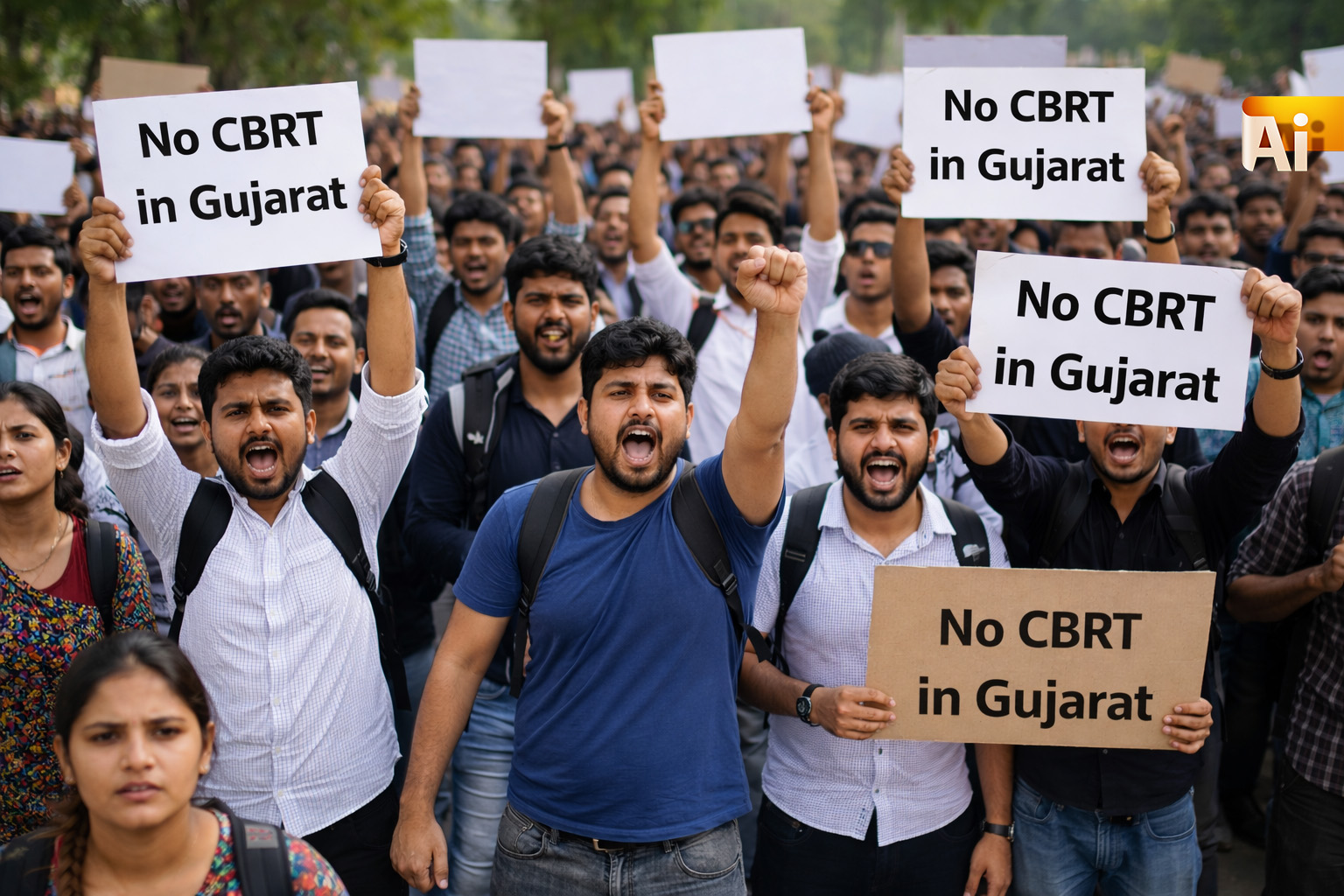 No CBRT in Gujarat की मांग को लेकर भर्ती परीक्षा के उम्मीदवारों का विरोध
